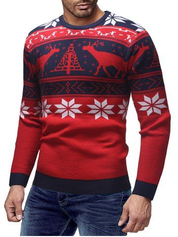 

Christmas Elk Pattern Pullover Sweater, Lava red