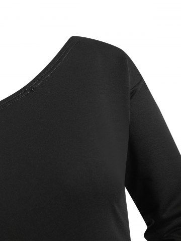 

Plus Size Skew Neck Sweatshirt Dress, Black