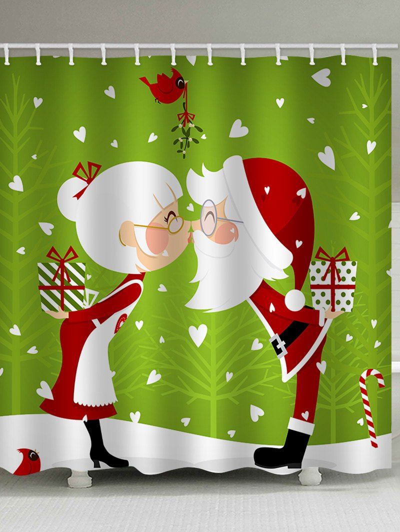 

Father Christmas Lover Gift Pattern Waterproof Shower Curtain, Green apple