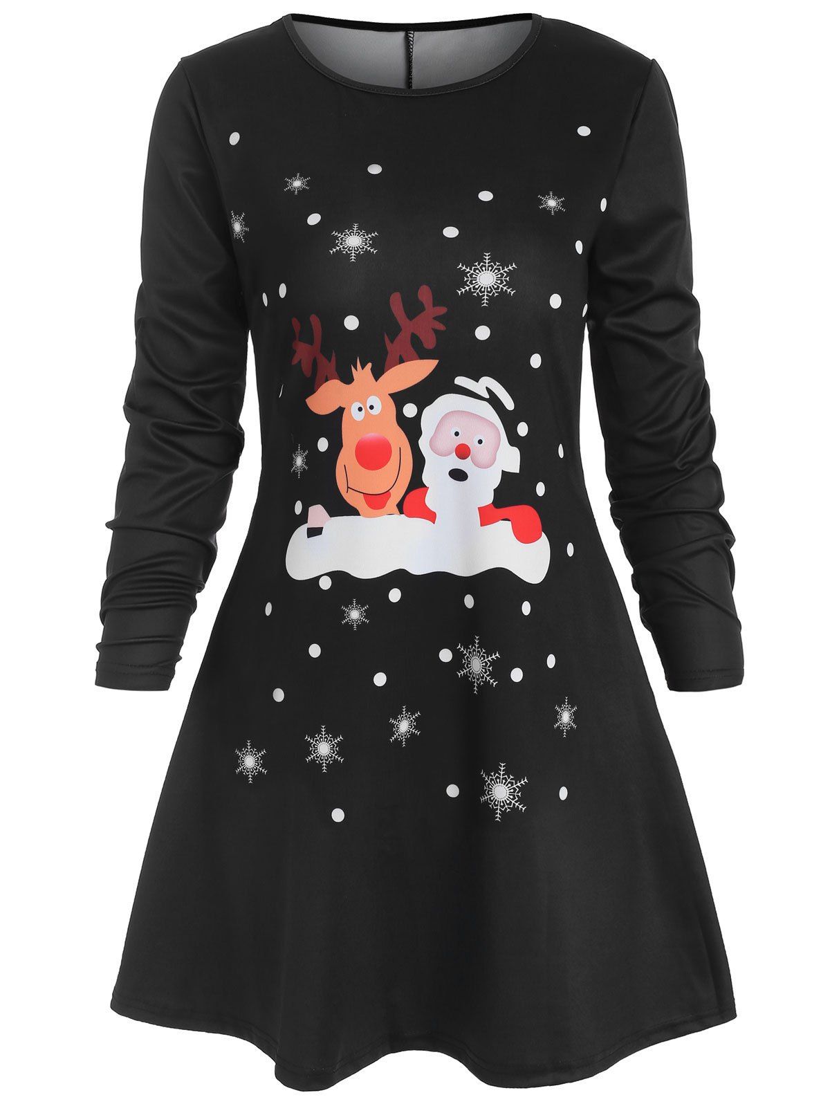 

Christmas Santa Print Casual Dress, Black