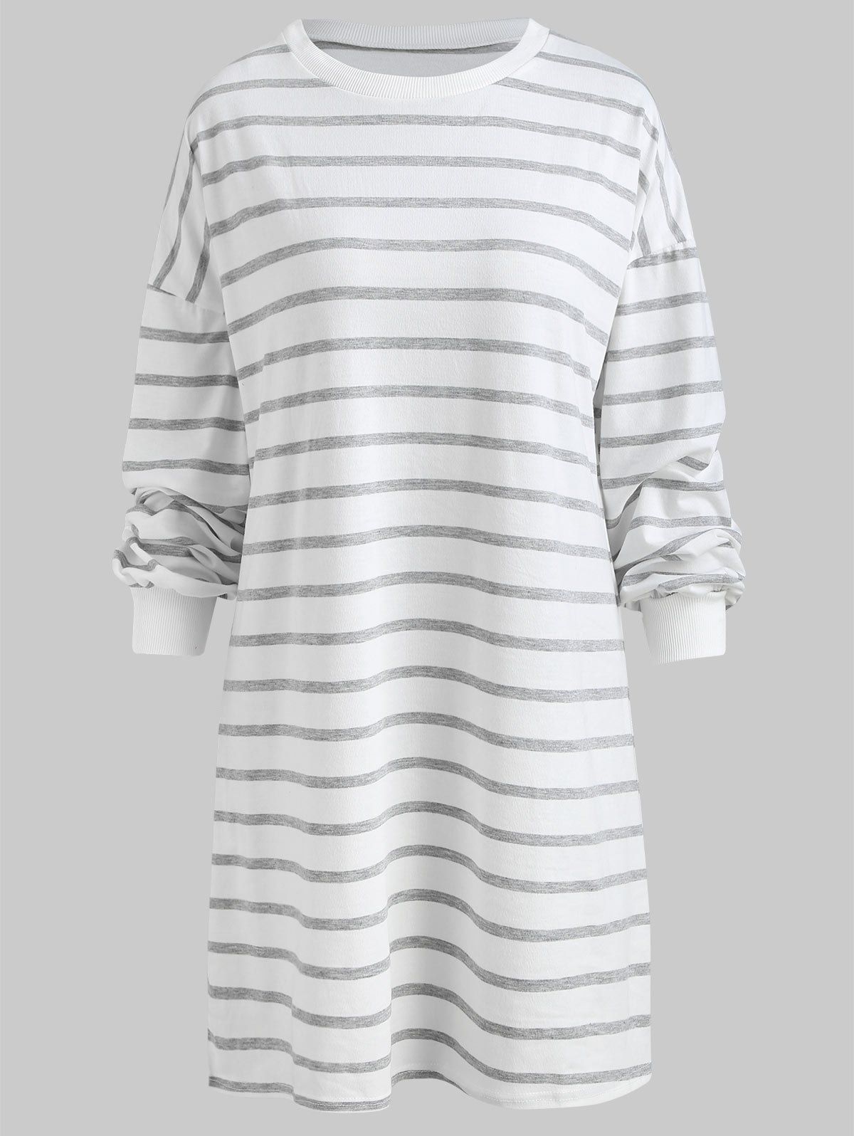 

Long Sleeve Stripe Print Shift Dress, White