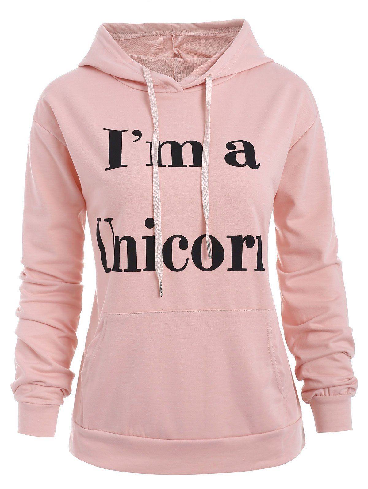 

Drawstring Unicorn Letter Graphic Hoodie, Light pink