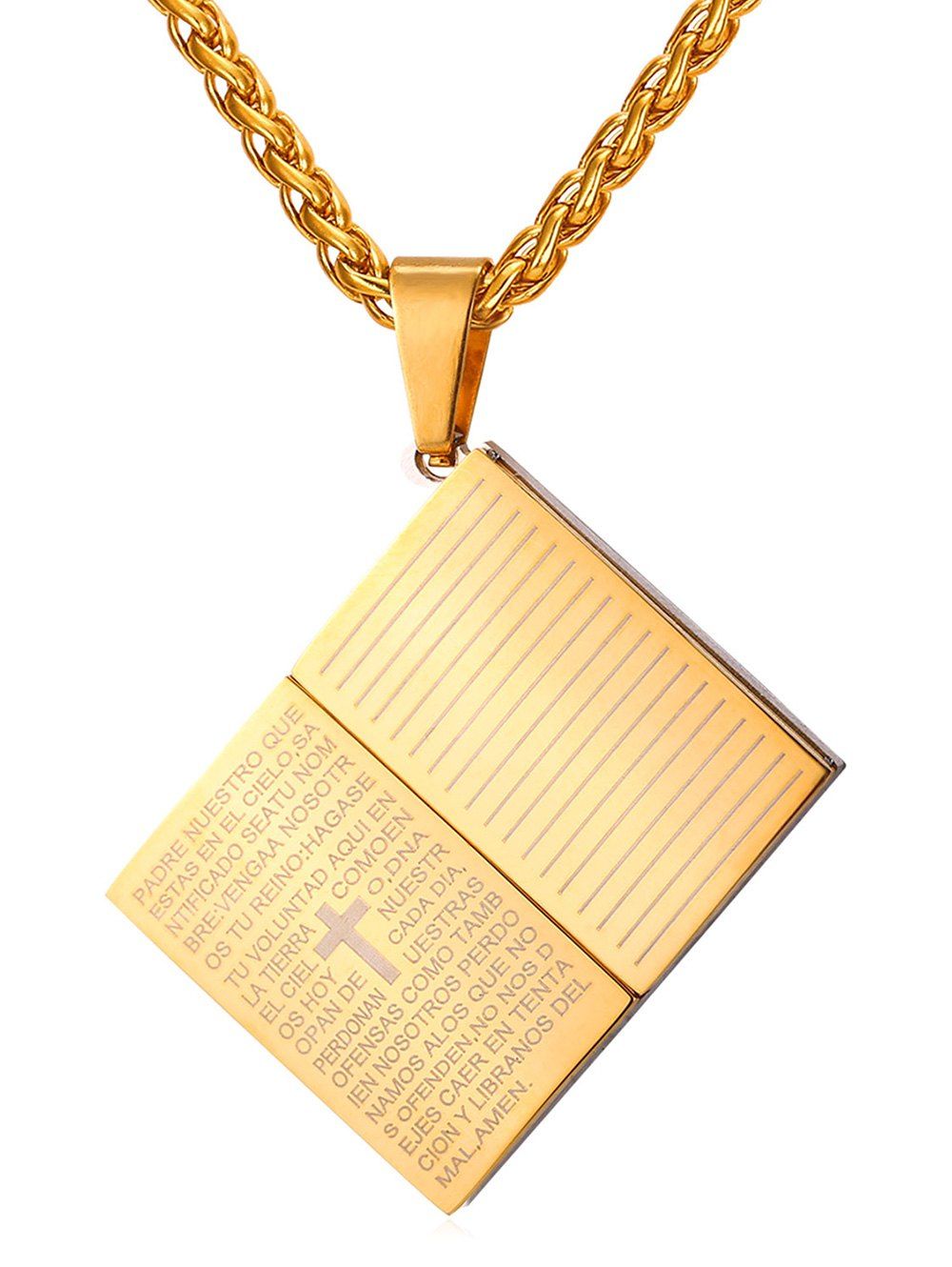 

Stainless Steel Bible Shape Pendant Necklace, Gold