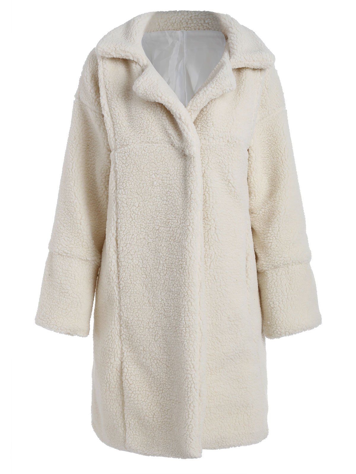 

Lapel Collar Faux Furry Coat, Beige