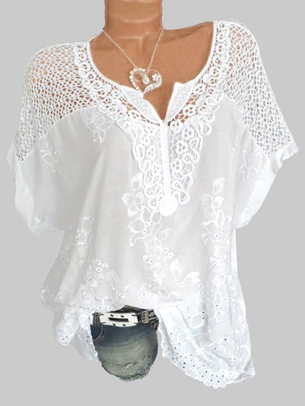Shops Floral Embroidery Hollow Out Shirt  