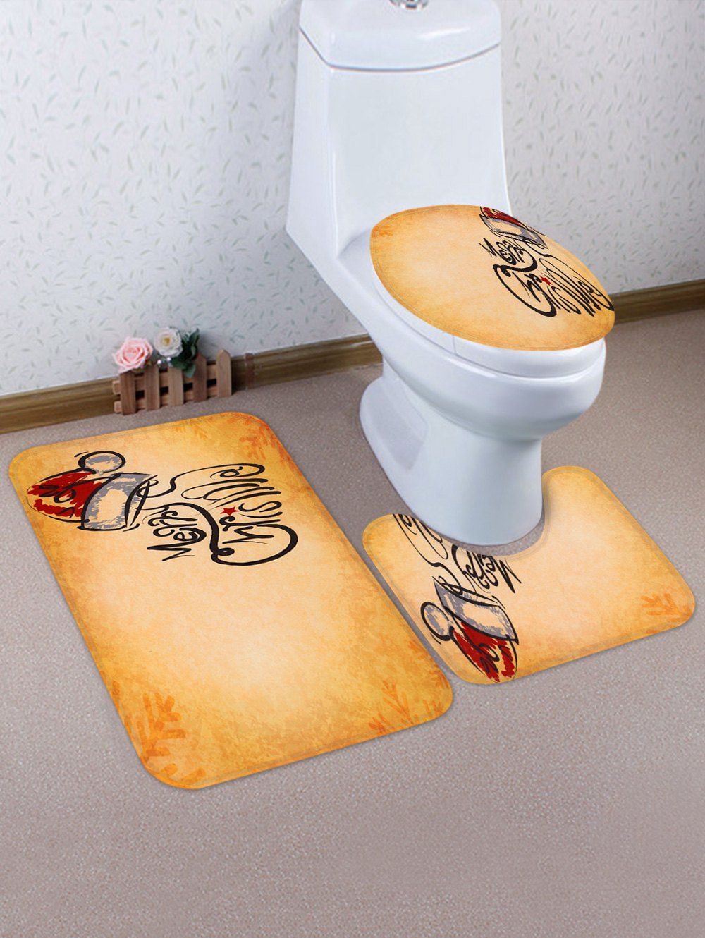 

Christmas Hat Pattern 3 Pcs Toilet Mat Set, Multi