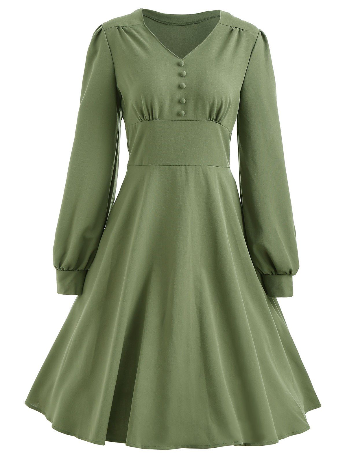 

Long Sleeve Button Vintage Dress, Fern green