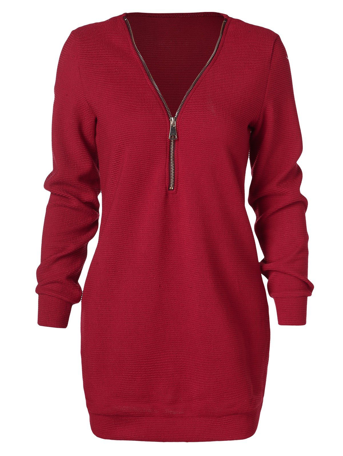 

Longline Sweater with Half Zipper, Red wine