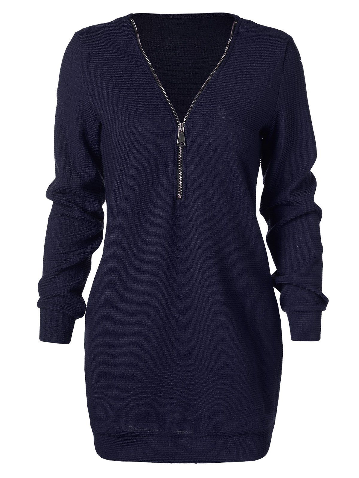 

Longline Sweater with Half Zipper, Deep blue