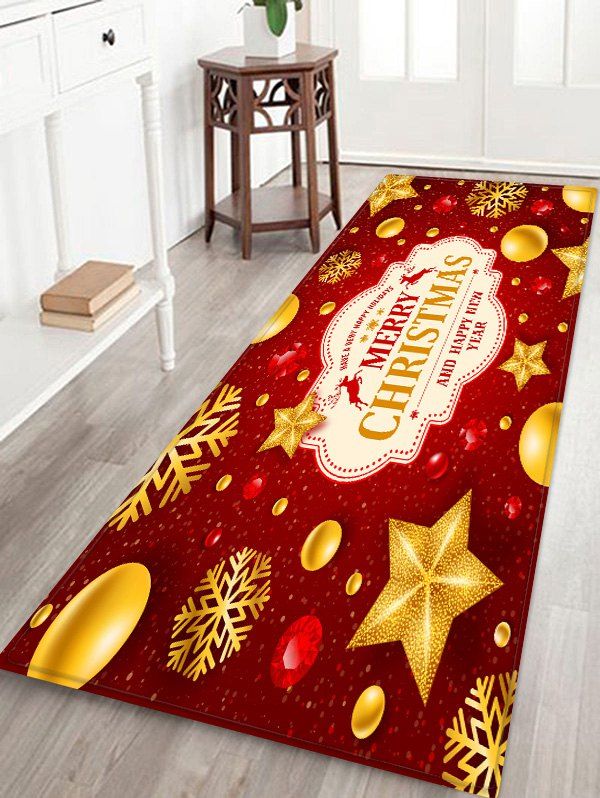 Christmas Snowflake Star Printed Decorative Floor Mat, Red