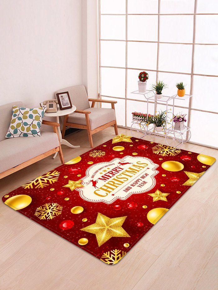 

Christmas Snowflake Star Printed Decorative Floor Mat, Red
