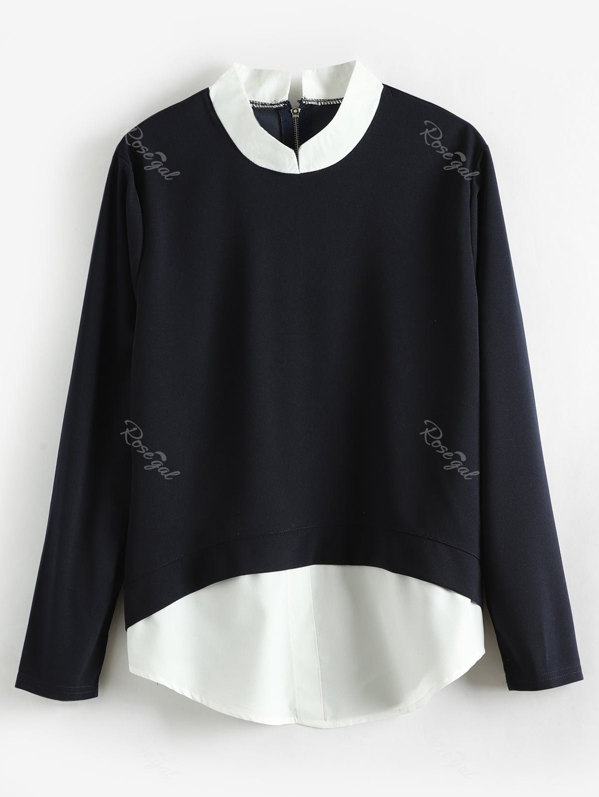 

Back Half Zip Plus Size Two Tone Shirt, Dark slate blue