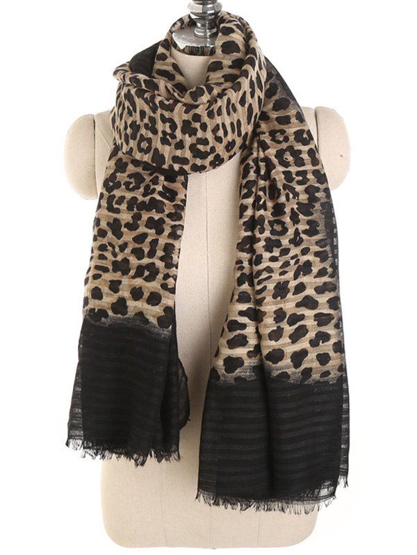 

Leopard Printing Elegant Long Scarf, Camel brown