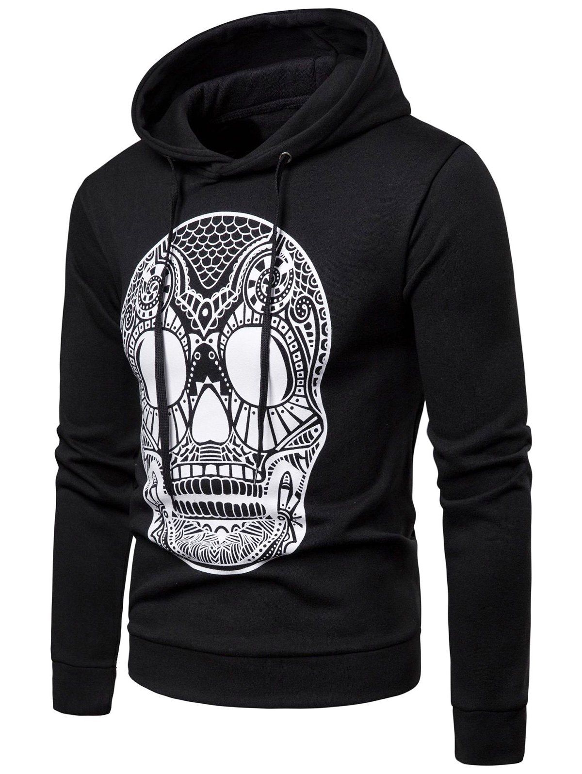 

Halloween Skull Printed Drawstring Hoodie, Black