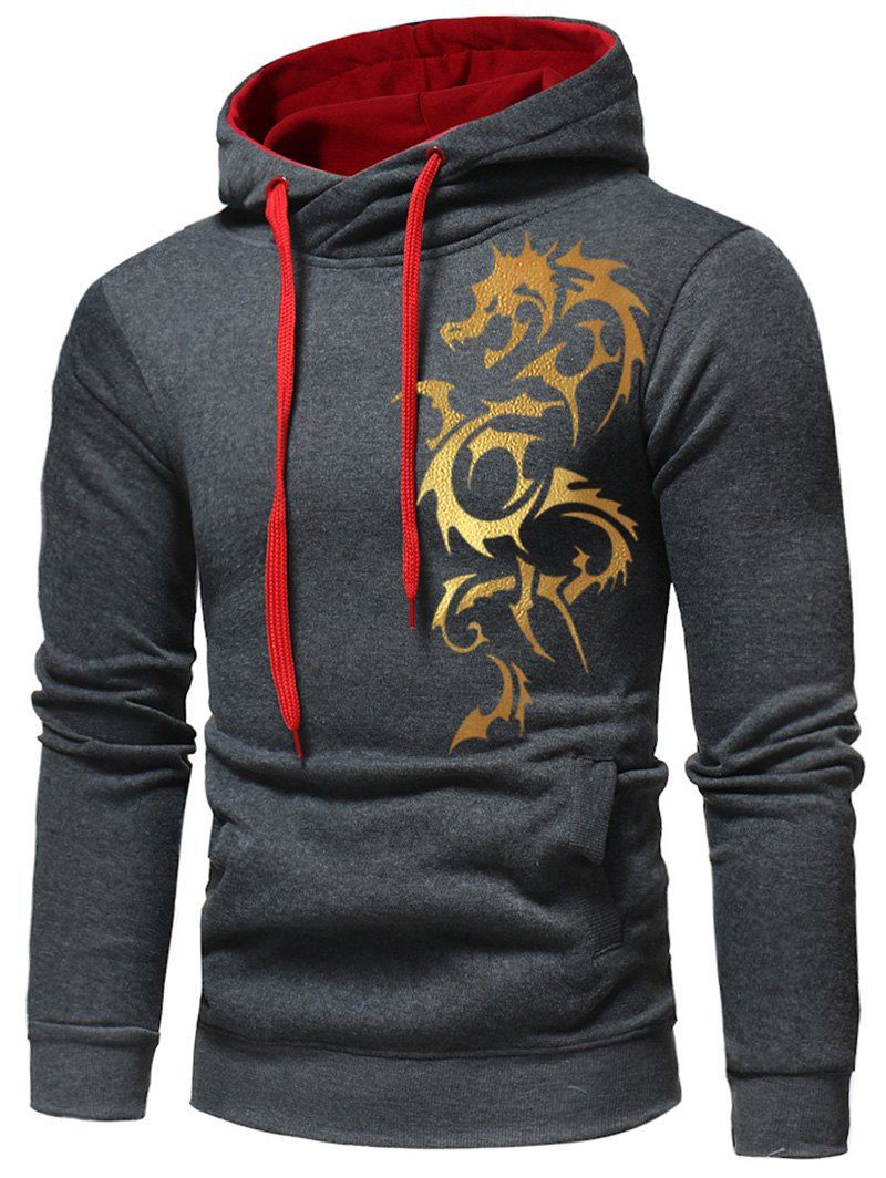 

Dragon Printed Pullover Drawstring Hoodie, Cloudy gray