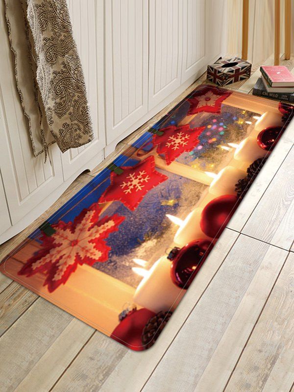 

Christmas Candle Balls Pattern Water Absorption Area Rug, Multi