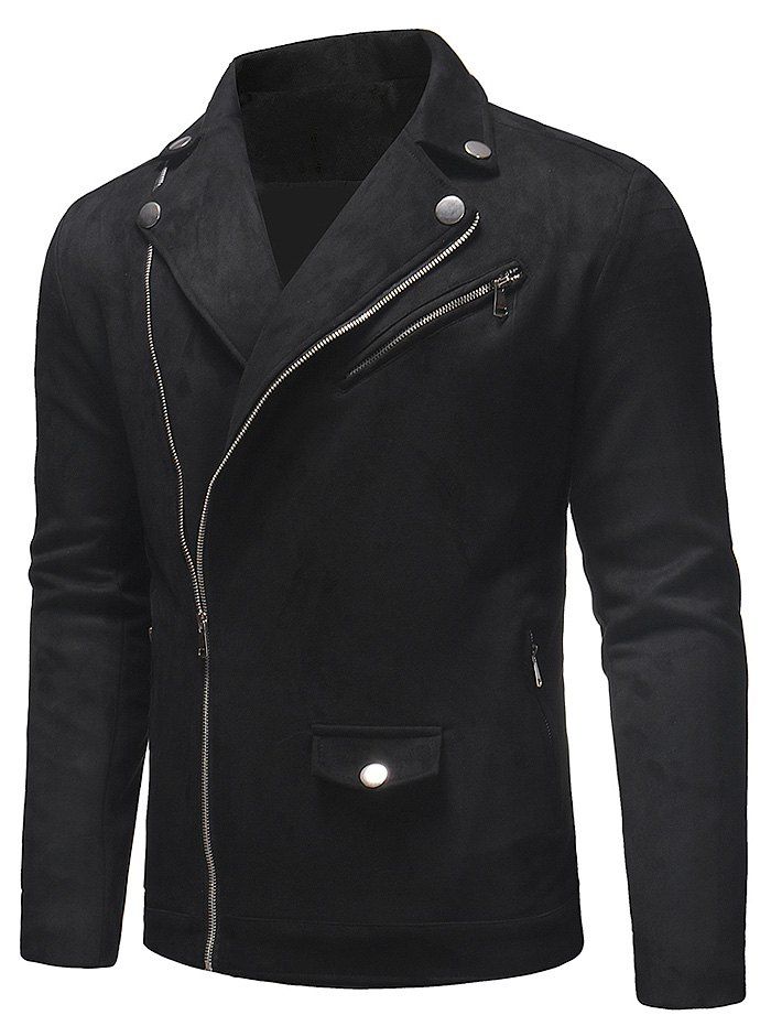 

Side Zip Fly Turn Down Collar Jacket, Black