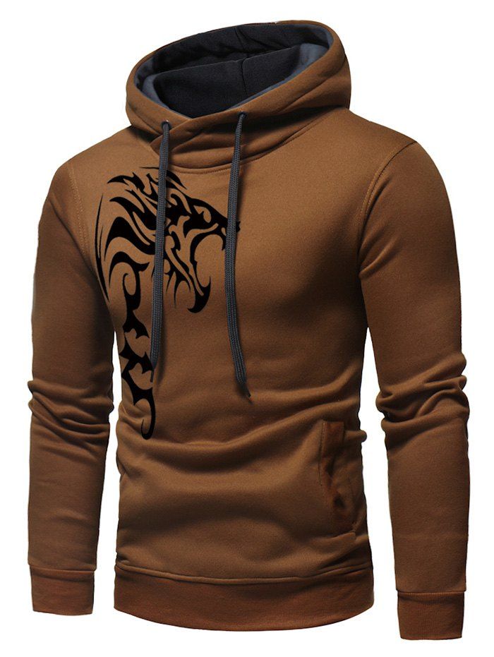 

Dragon Pattern Pullover Drawstring Hoodie, Red dirt