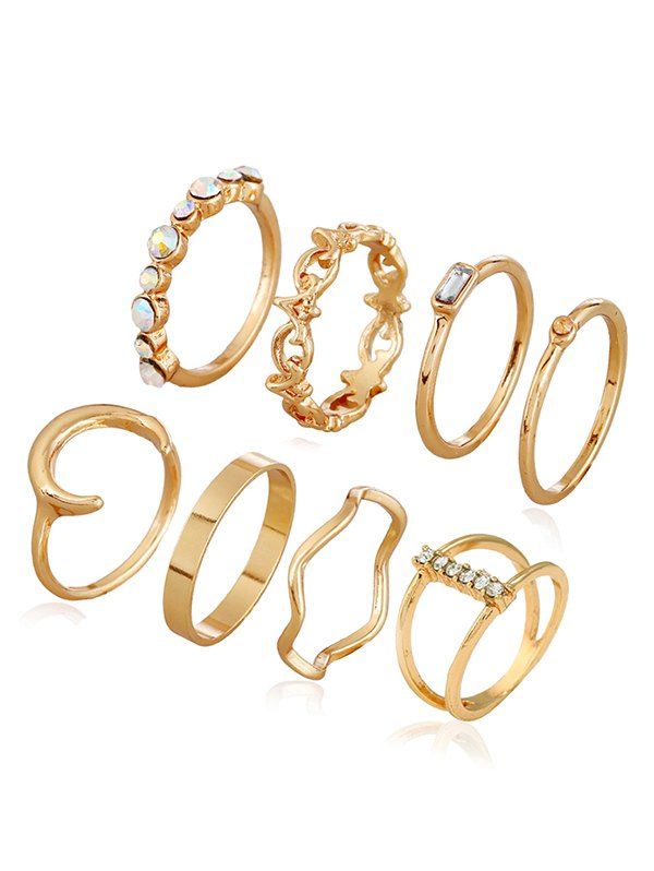 

Heart Wave Shape Geometric Ring Set, Gold
