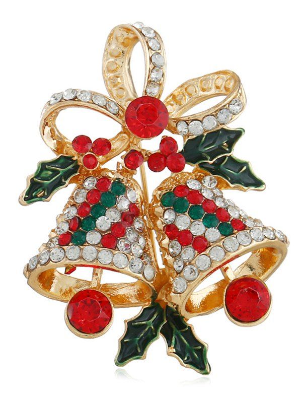 

Christmas Bell Design Rhinestone Brooch, Gold