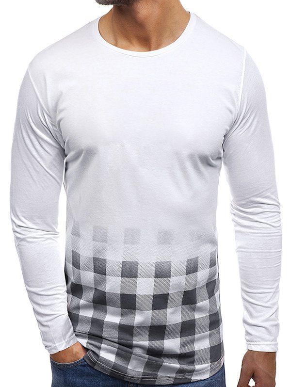 

Gradient Grid Pattern Long Sleeves T-shirt, White