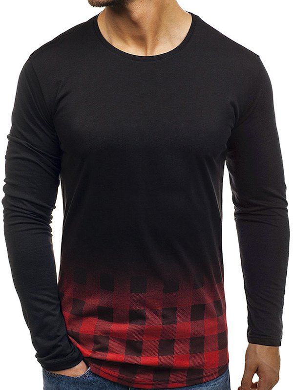 

Gradient Grid Pattern Long Sleeves T-shirt, Black