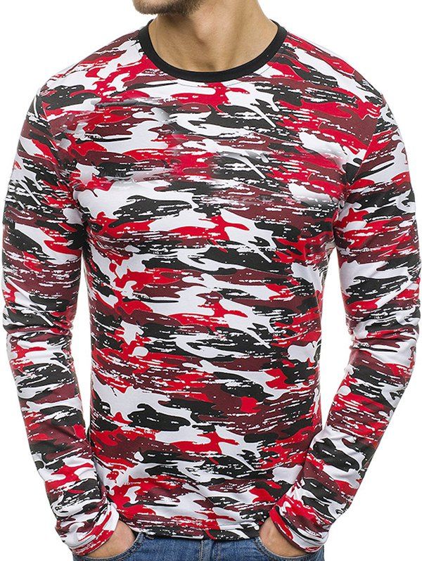 

Multicolor Camouflage Pattern Long Sleeves T-shirt, Lava red
