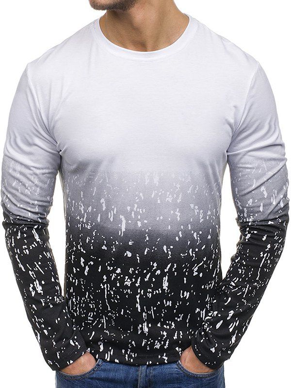 

Ombre Color Printed Long Sleeves T-shirt, Black