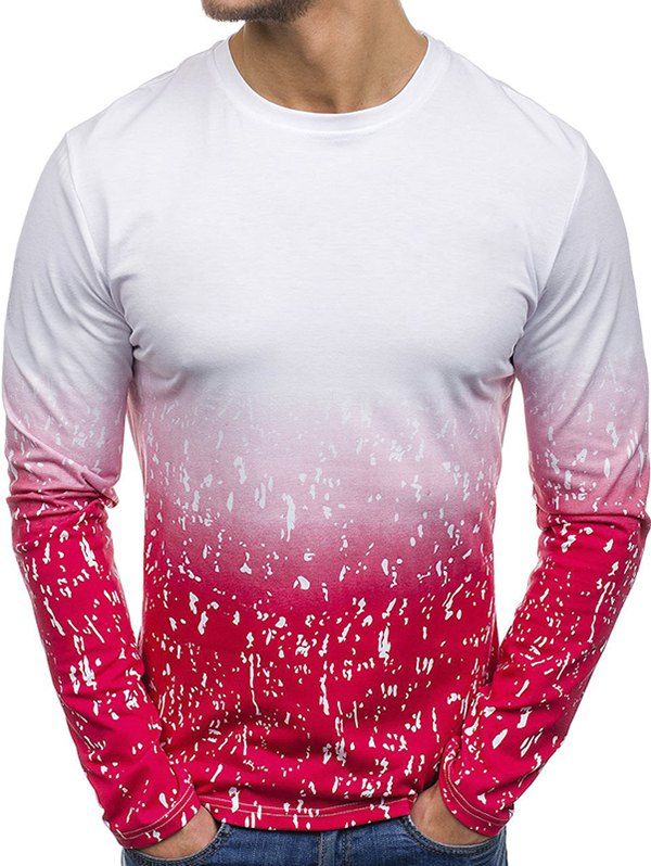 

Ombre Color Printed Long Sleeves T-shirt, Red