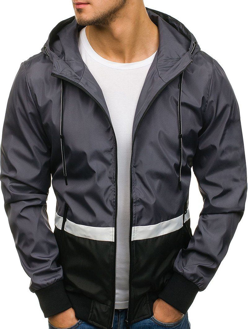 

Contract Color Drawstring Hooded Jacket, Carbon gray
