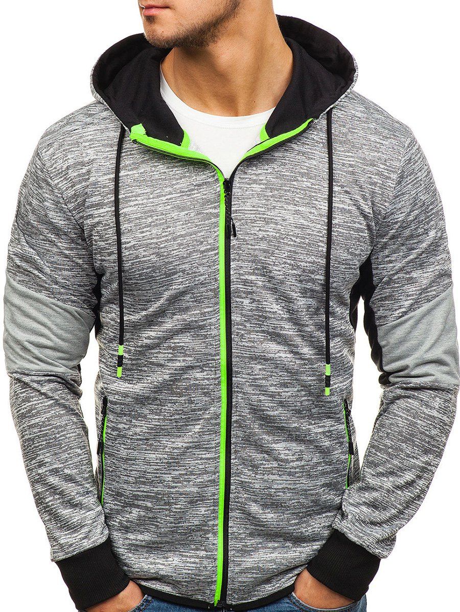 

Color Spliced Zipper Drawstring Hoodie, Gray cloud