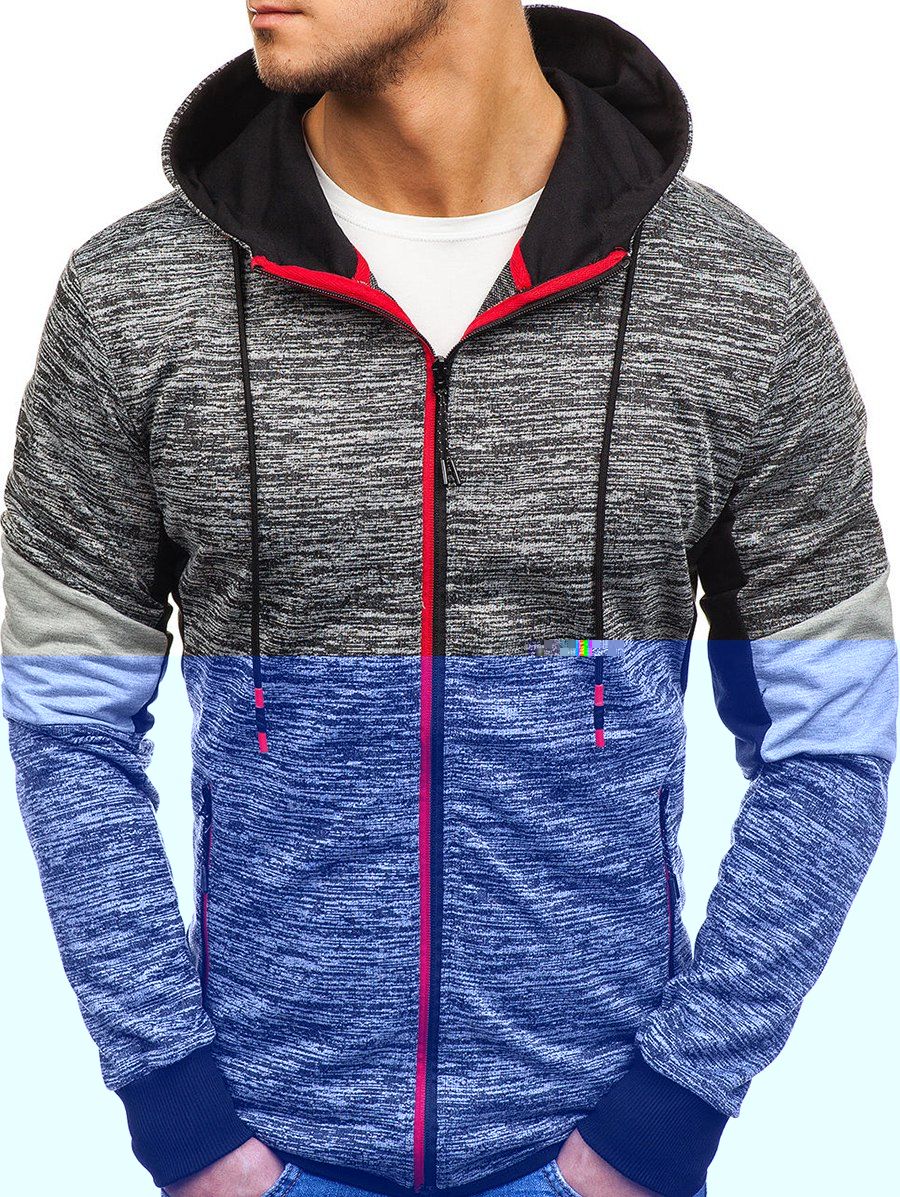 

Color Spliced Zipper Drawstring Hoodie, Smokey gray