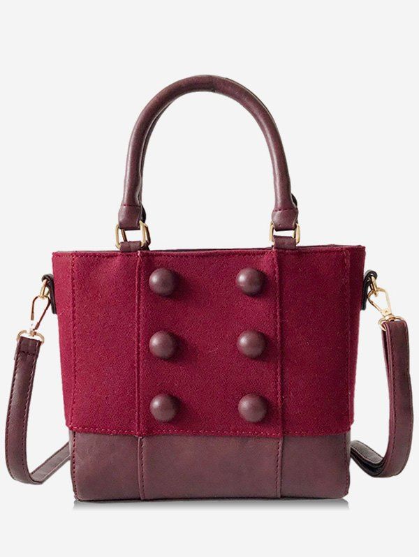 

Round Button Design Suede Crossbody Bag, Red wine