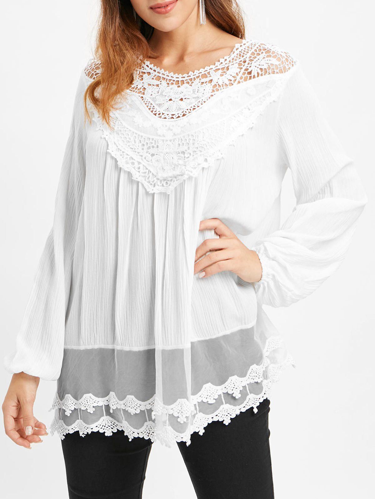 

Lace Panel Tunic Blouse, White