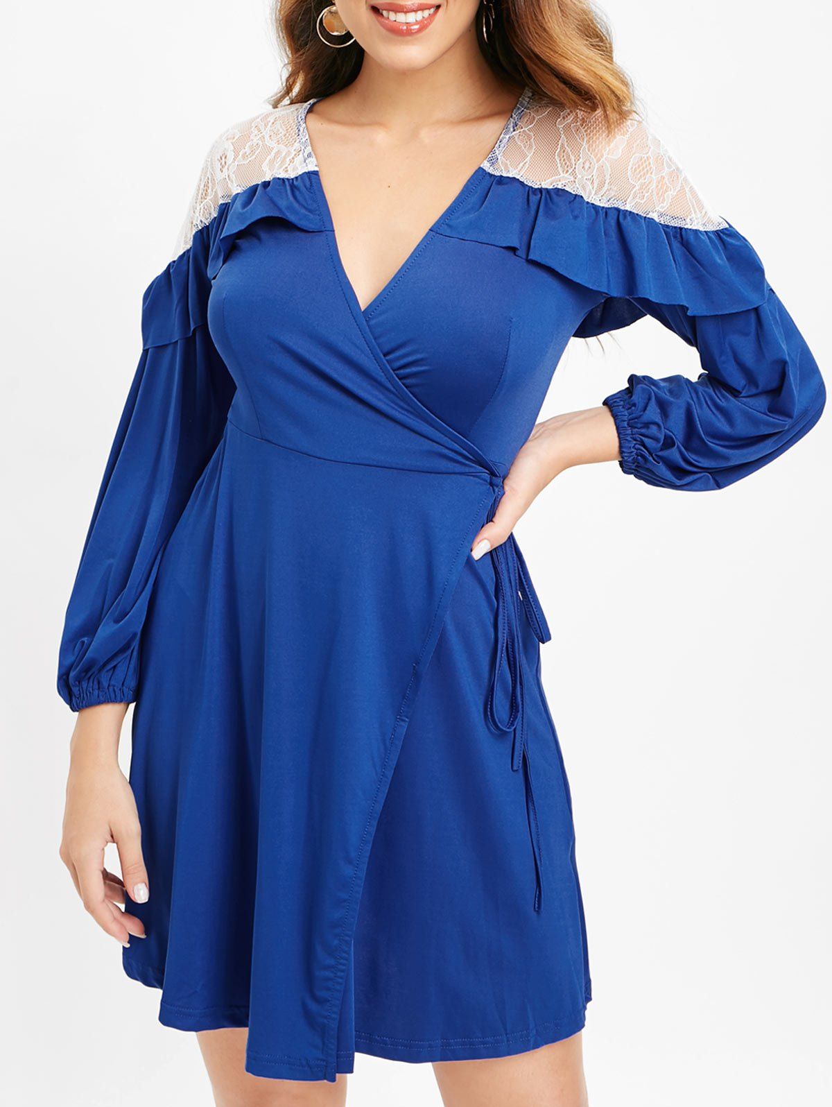 blue wrap dress long sleeve