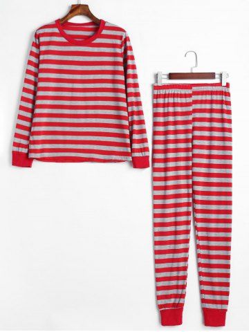 

Christmas Striped Print Family Pajamas Set, Red