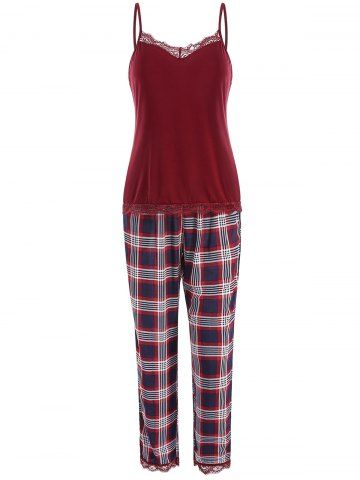

Sleep Set Cami Top and Plaid Pants, Red wine