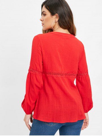 

Long Sleeve Lace Applique Top, Red