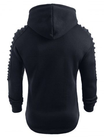 solid pleated sleeve hem curved long fleece hoodie