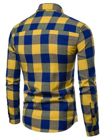 

Turn-down Collar Checked Shirt, Bright yellow