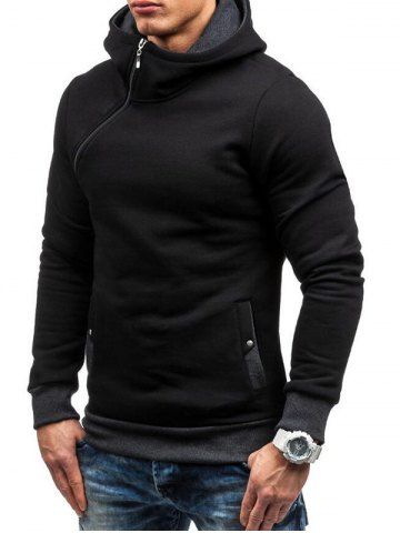 

Side Zipper Embellished Pullover Hoodie, Dark slate grey