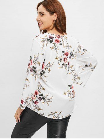 

Plus Size Floral Blouse with Criss Cross, White