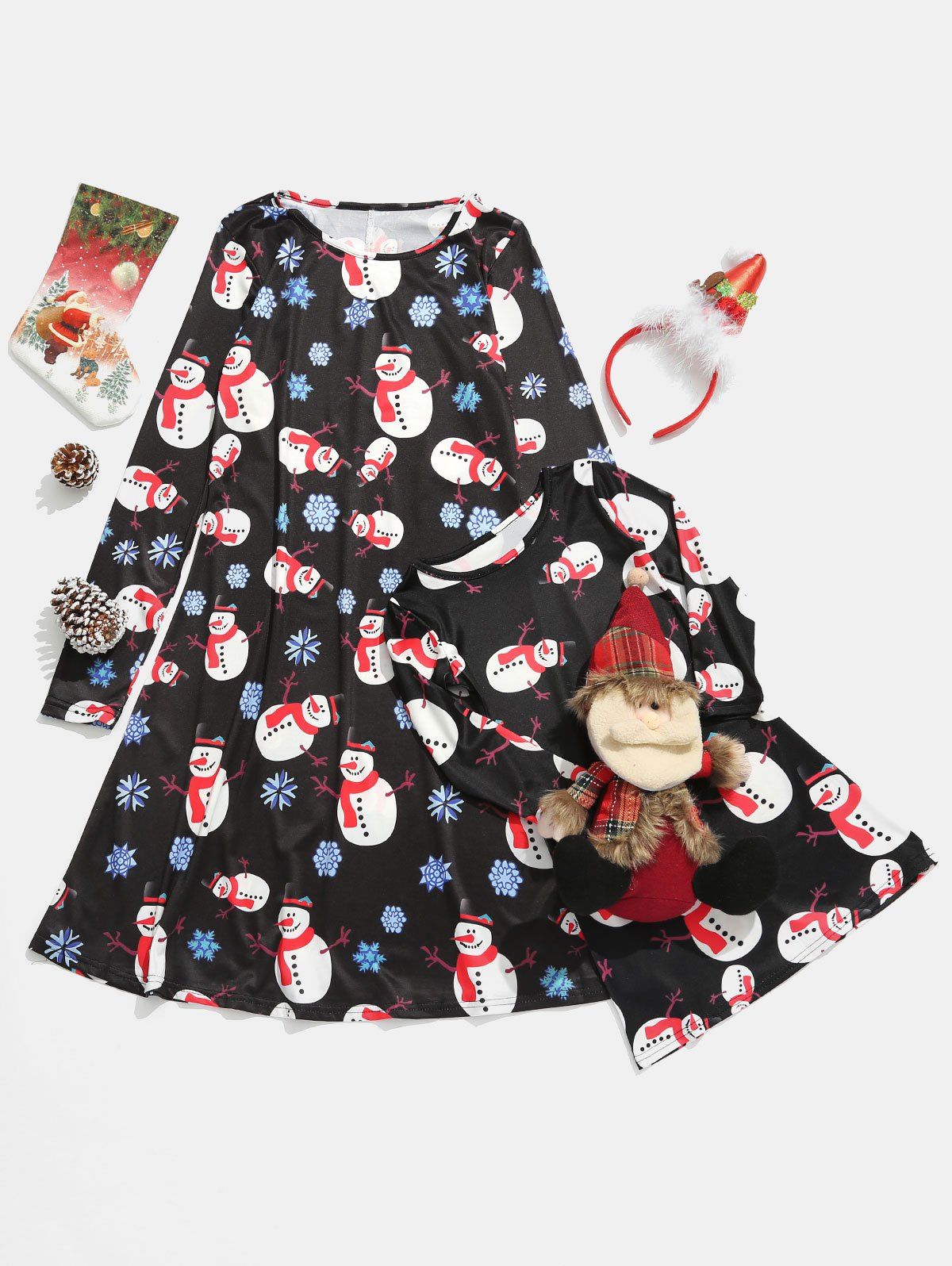 

Family Christmas Pajamas Snowman Print Dress, Black