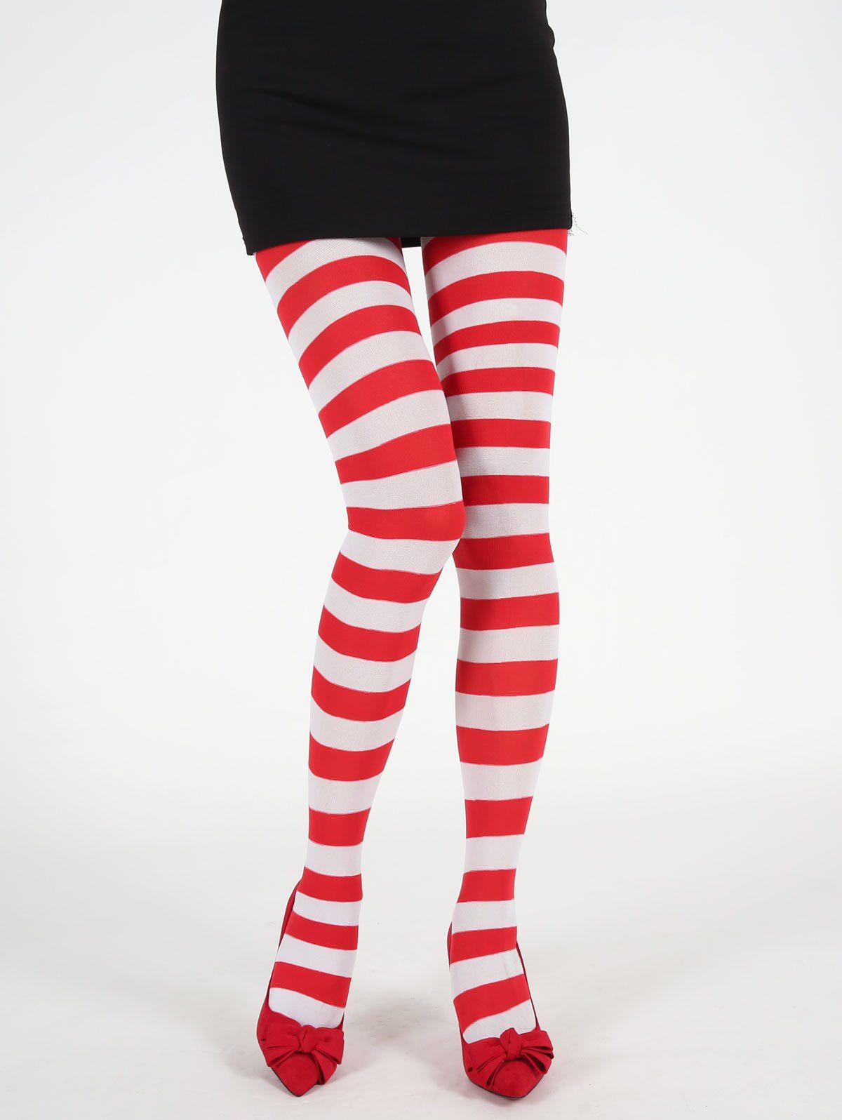 

Christmas Striped Pattern Elastic Leggings, Red
