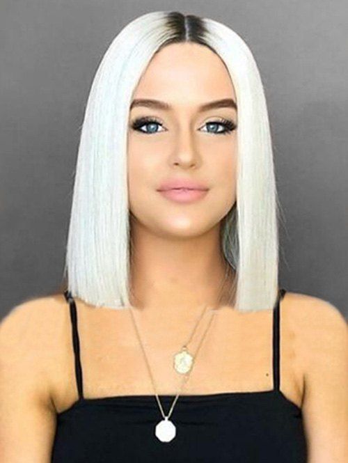 

Medium Center Parting Ombre Blunt Straight Synthetic Wig, Multi