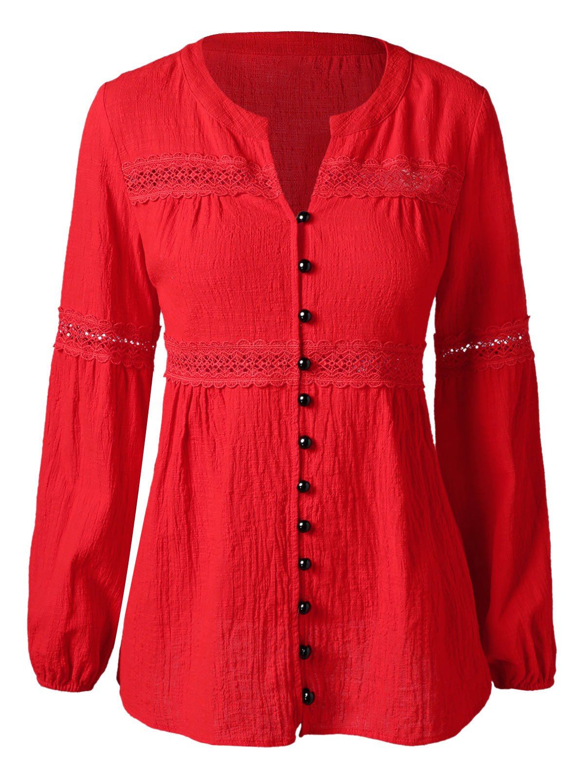 

Long Sleeve Lace Applique Top, Red