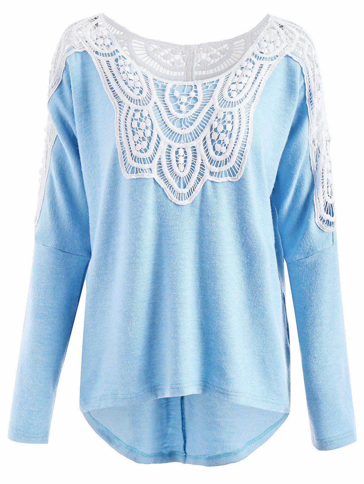 

Drop Shoulder Lace Insert Sweater, Sky blue