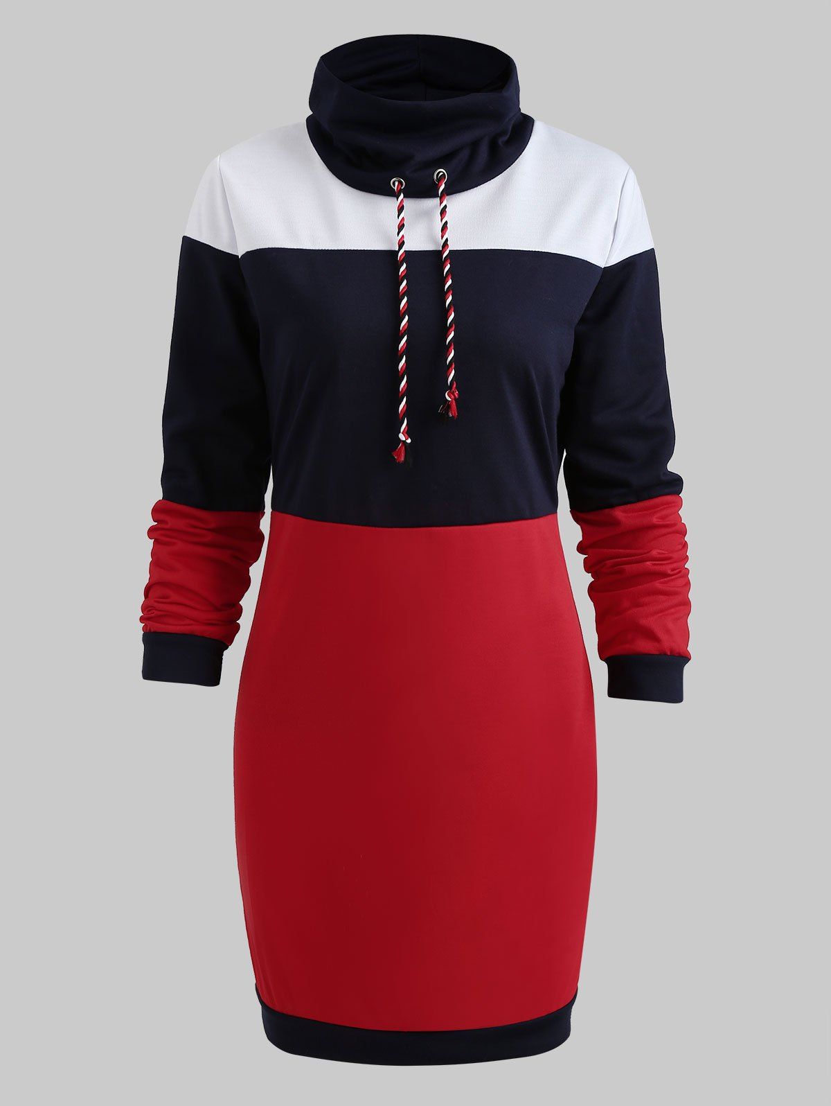 

Long Sleeve Casual Contrast Dress, Multi