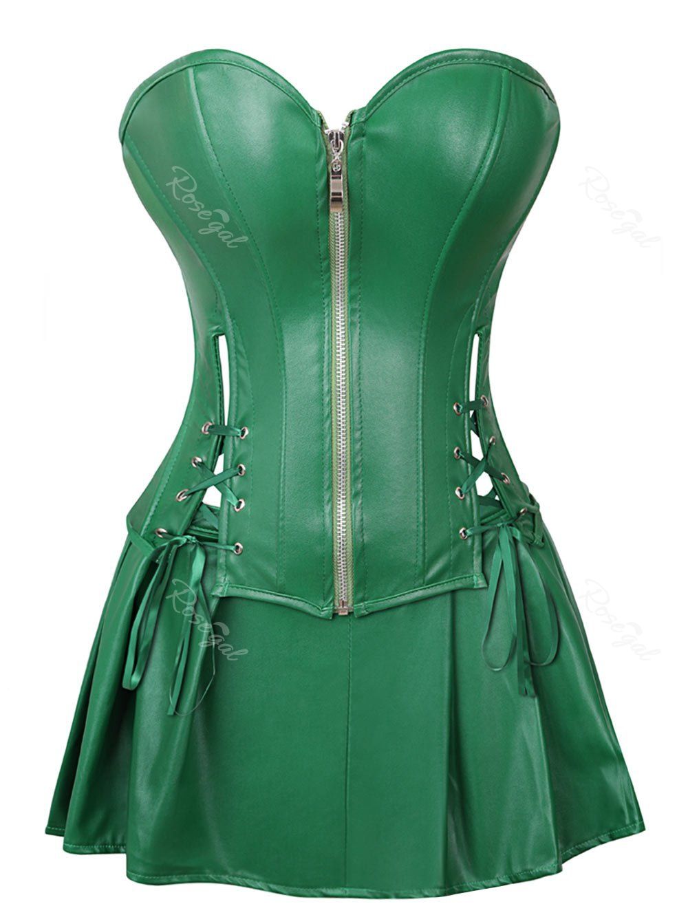 

Strapless Plus Size Lace Up Corset with Mini Skirt, Clover green