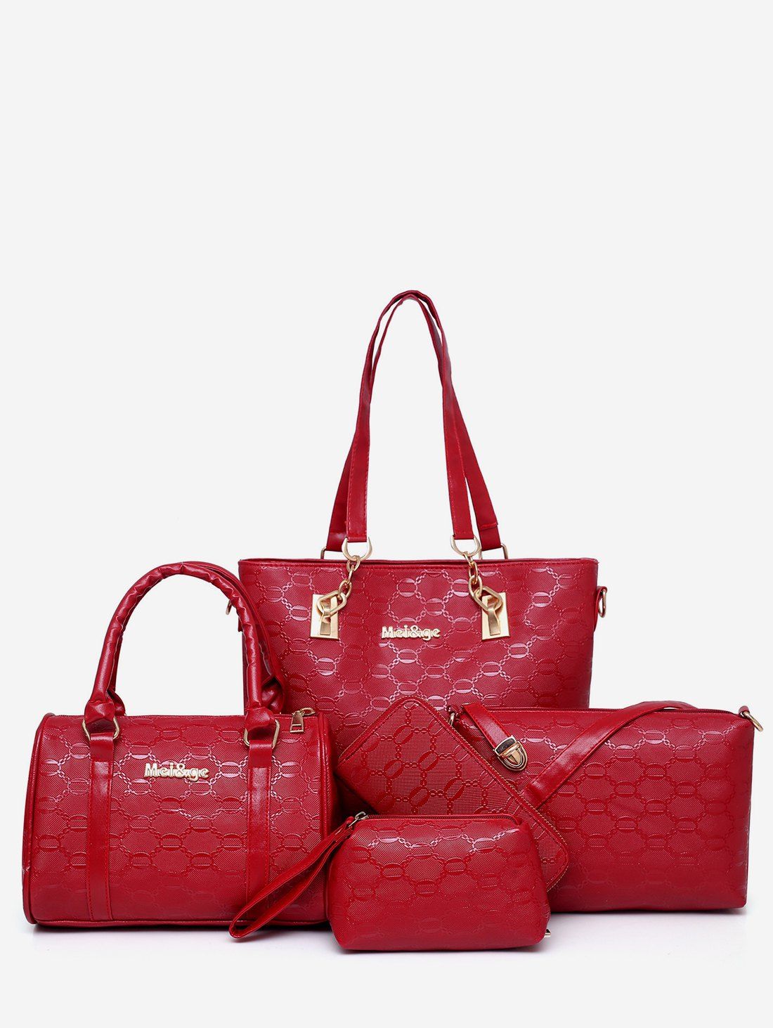 

4Pcs Letter Printed PU Leather Bags Set, Red